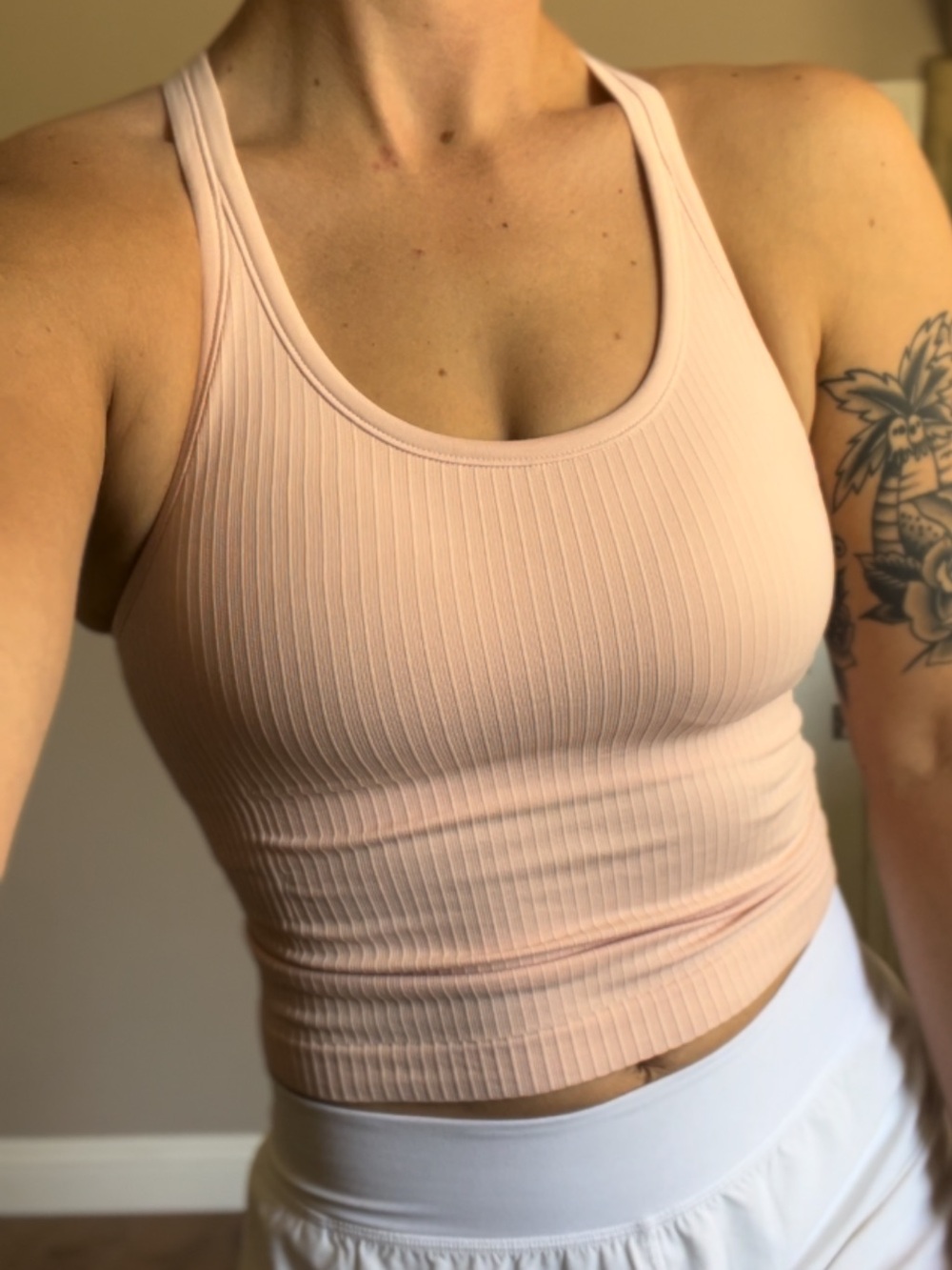 Ribbed Pink Workout Tank 🤍 Built-In Bra Crop Top Size S | Sculpt Fit